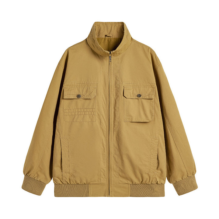 Herren Locker geschnittene Canvas-Überwurfjacke mit Stehkragen und aufgesetzten Pattentaschen Echo Archiv