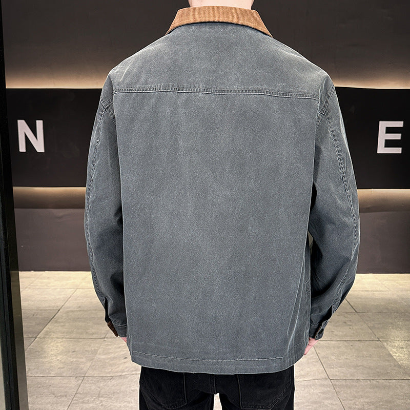 Herren Canvas-Fieldjacke mit Cordkragen, durchgehendem Reißverschluss und ergonomischen Nahtdetails Echoarchiv