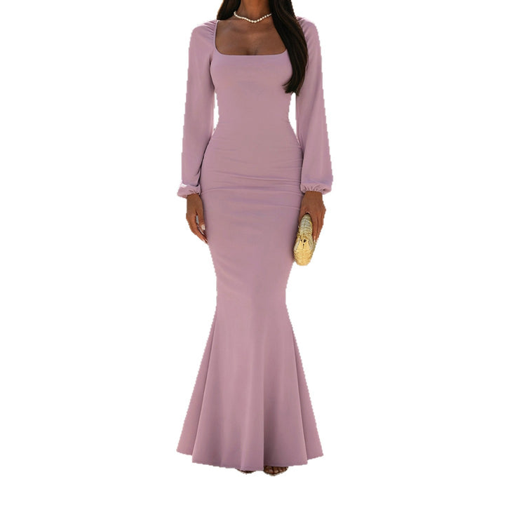 Damen Figurbetontes Maxikleid mit quadratischem Ausschnitt und Ballonärmeln – Valéora