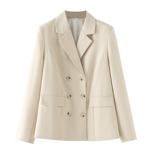 Damen leichter Doppelreiher-Blazer aus Strukturcrepe mit Pattentaschen und definierter Taillenform – Valéne