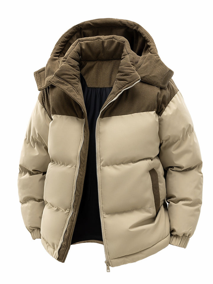Herren Wattierte Steppjacke mit Cordbesatz, hohem Kragen & Thermofutter Echoarchiv
