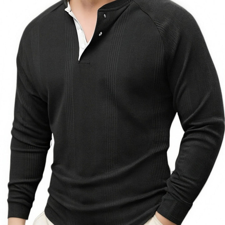 Herren Langarm Henley-Shirt mit strukturierter Oberfläche Echoarchiv