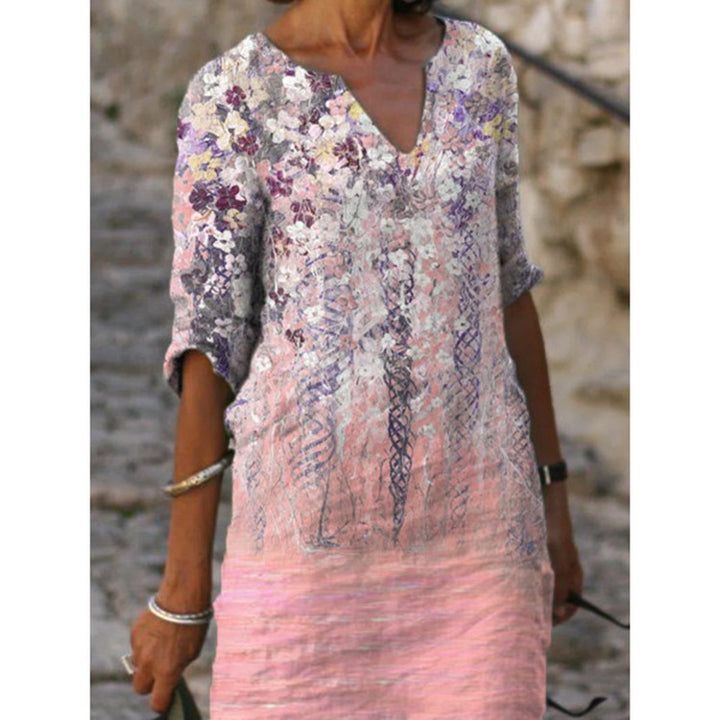 Damen nan knielanges Midikleid im Materialmix mit floraler Spitzenoberfläche, V-Ausschnitt und Knitterstruktur Echo Archiv
