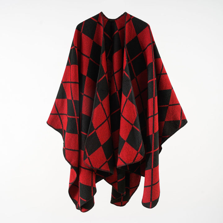 Damen Oversize-Cape im Plaid‑Deckenstil aus Wollmix mit offenem Fall Echo Archiv