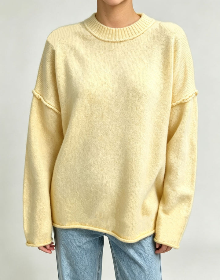 Damen Oversize-Boxy-Pullover mit kurzem Stehkragen und dekorativer Kantennaht – Mavelle