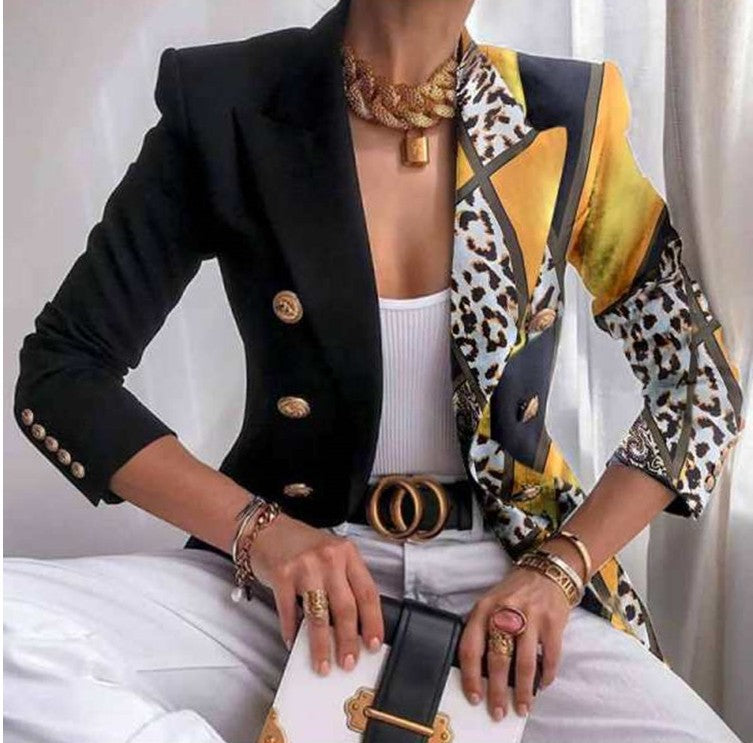 Damen Taillierter Doppelreihiger Blazer mit markanter Schulter, Goldknöpfen und Glitzer-Ombré – Valéne