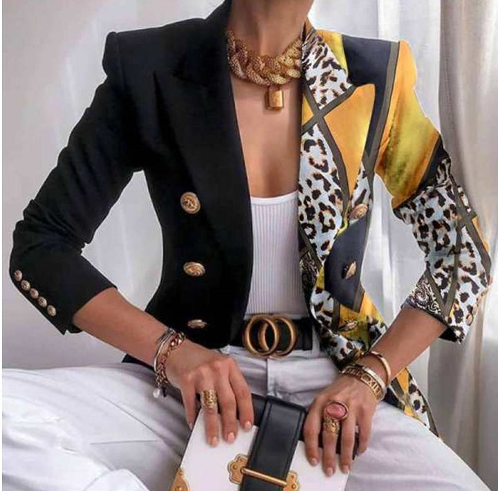 Damen Taillierter Doppelreihiger Blazer mit markanter Schulter, Goldknöpfen und Glitzer-Ombré – Valéne