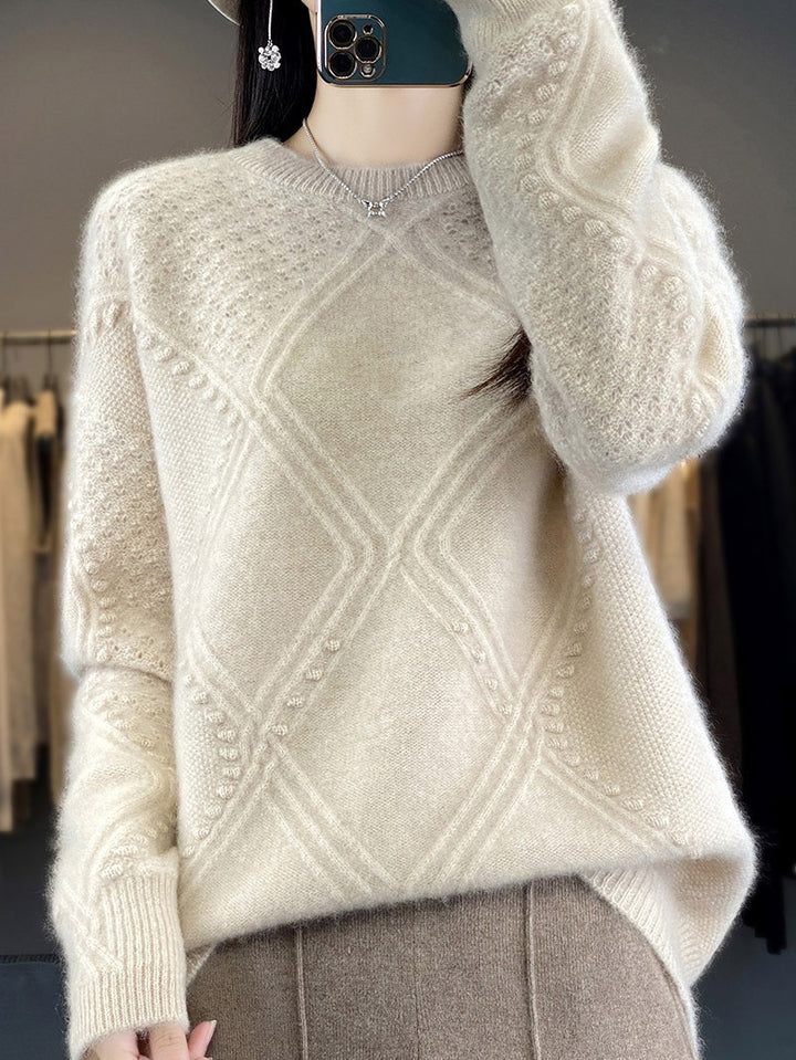 Damen Kuscheliger Mohair‑Look Oversize‑Pullover mit Rautenstruktur und Noppen‑Details Echoarchiv