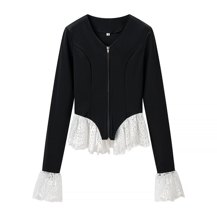 Damen Taillierte Kurzjacke mit Mittelreißverschluss und Spitzenvolants Echo Archiv