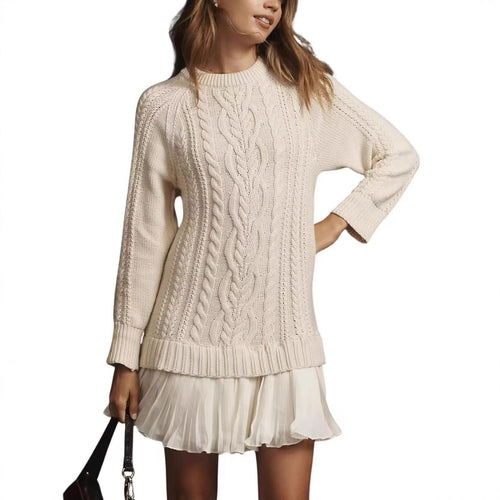 Damen nan Kabelstrick-Pullover mit Tunika-Schnitt, Zopfmuster und Rippbündchen Echo Archiv