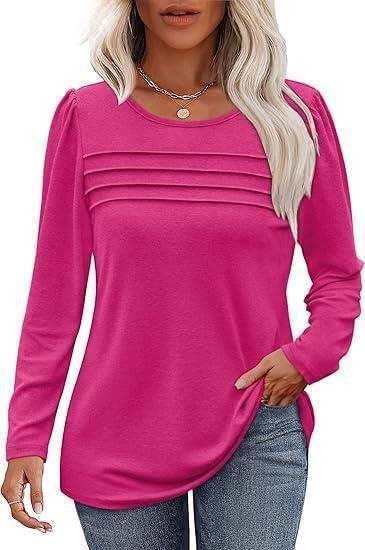 Damen Feines Langarmshirt mit Rundhalsausschnitt, dekorativen Kellerfalten und leicht taillierter A‑Linie Echo Archiv