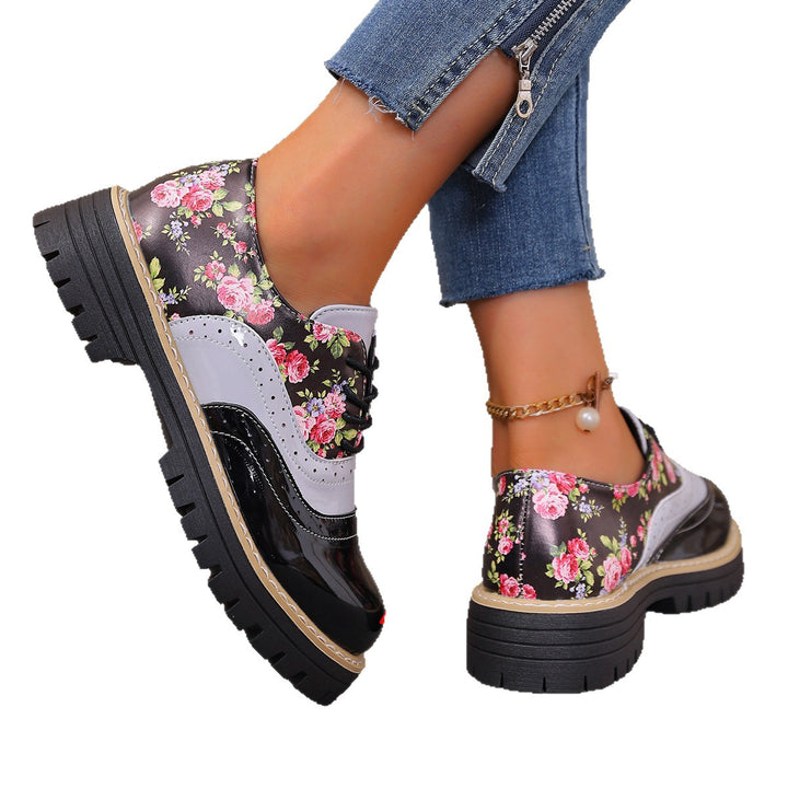 Damen florale Brogue-Schnürschuhe mit mehrlagigem Materialmix und profilierter Gummisohle Echo Archiv