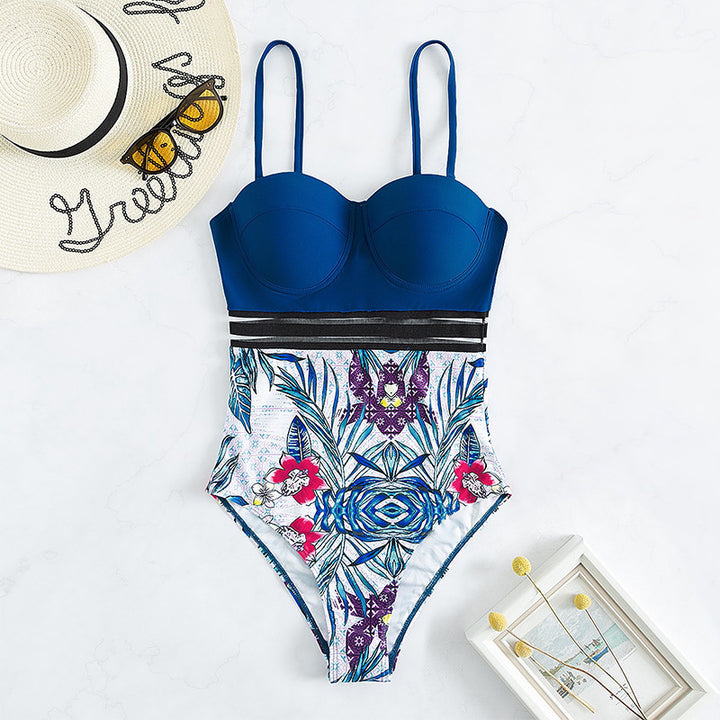 Damen Einteiler Badeanzug mit dekorativem Blumenmuster und strukturierter Taille Echo Archiv