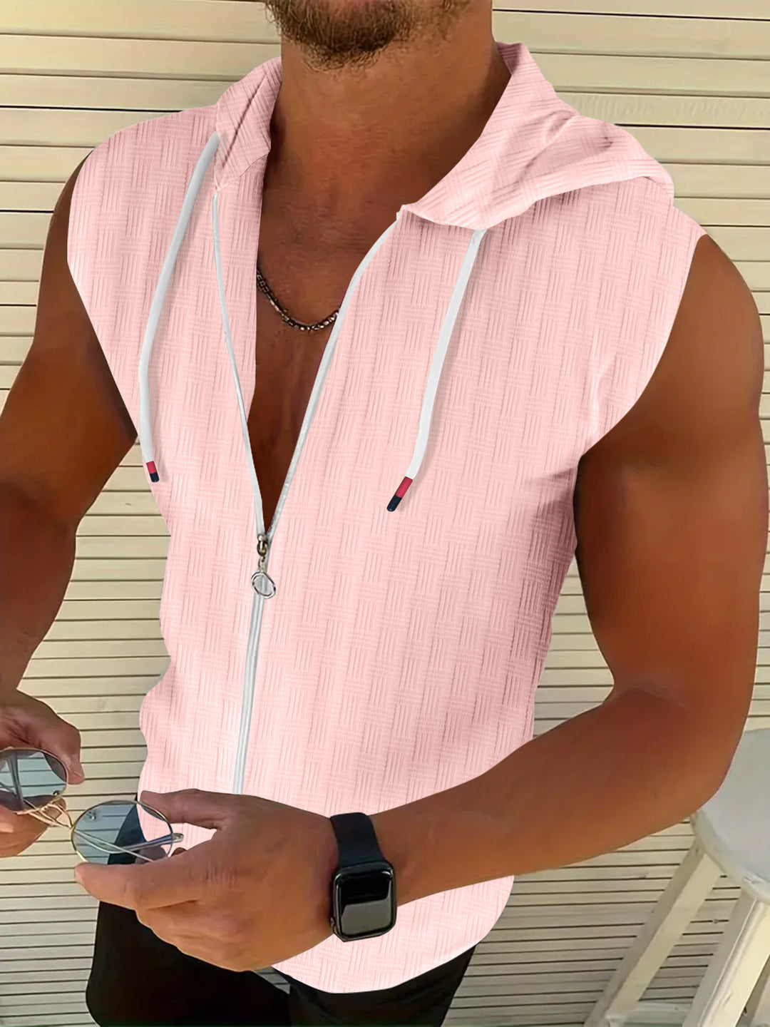 Herren Bequeme Ärmellose Zip-Up Hoodie Echoarchiv