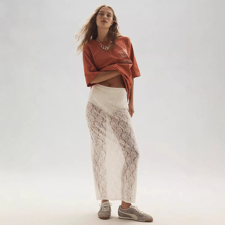 Damen Spitzenrock im langen, eleganten Design mit hohem Schlitz Echo Archiv