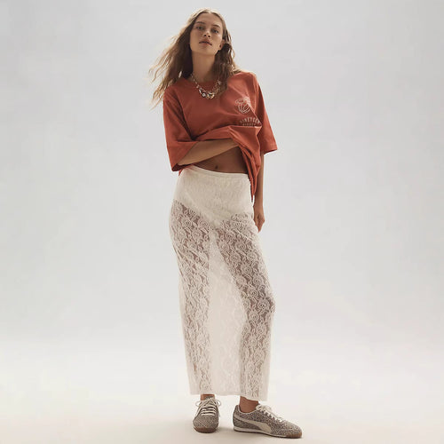 Damen Spitzenrock im langen, eleganten Design mit hohem Schlitz Echo Archiv
