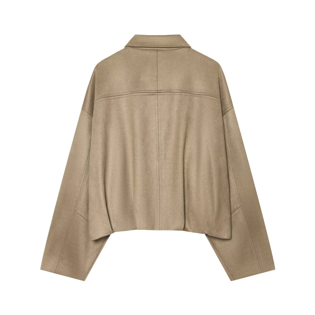 Damen Kurzgeschnittene Oversize Cape-Jacke mit Hemdkragen und verdeckter Knopfleiste Echo Archiv