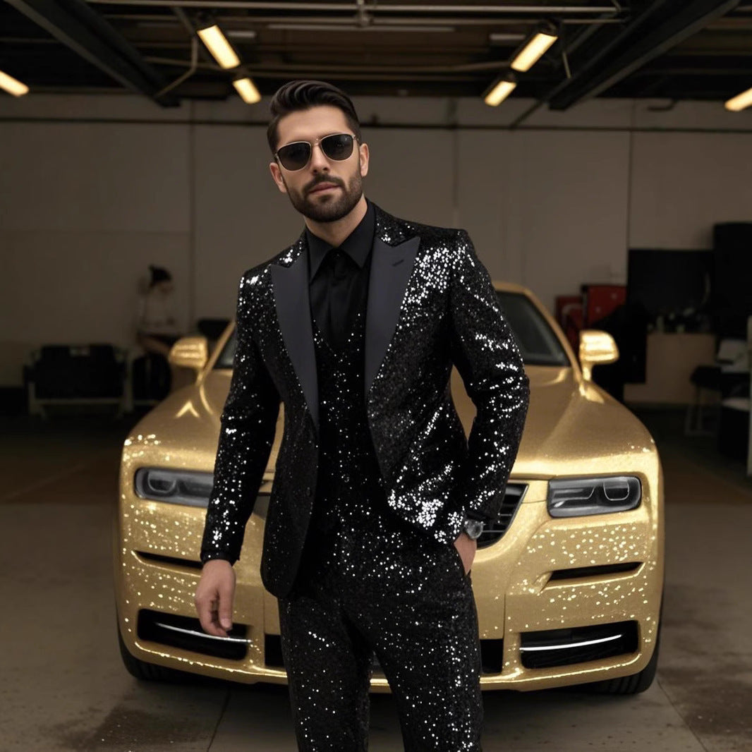 Herren Glamouröser Paillettenanzug mit schmaler Passform und elegantem Revers Echoarchiv