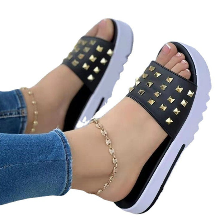 Damen nan Nieten-Pantolette mit gepolstertem Komfortfußbett und profiliertem Flatform-Absatz Echo Archiv