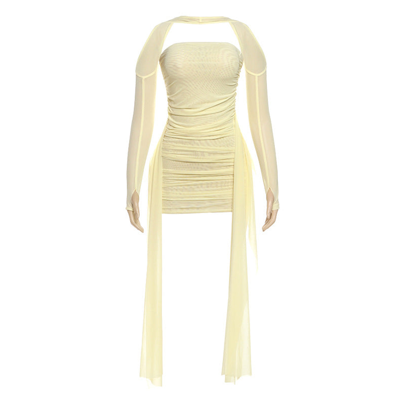 Damen Elegantes Minikleid mit raffinierten Rüschen und transparenten Ärmeln Echo Archiv