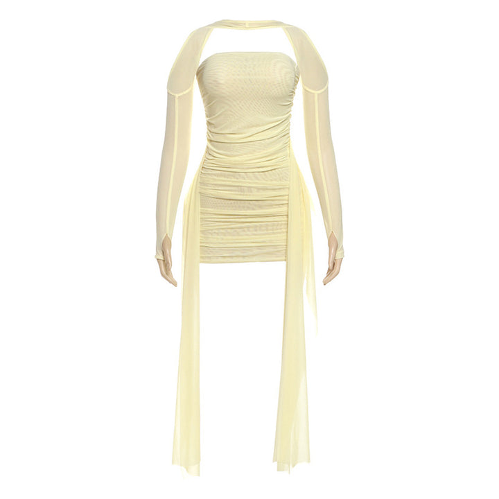 Damen Elegantes Minikleid mit raffinierten Rüschen und transparenten Ärmeln Echo Archiv