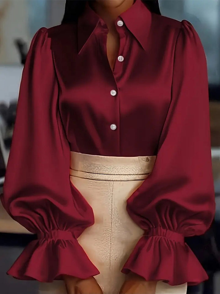 Damen elegante Seidenbluse mit Puffärmeln und schicker Knopfleiste Echo Archiv