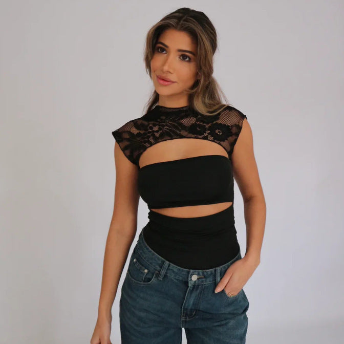 Damen Elegantes Oberteil mit Spitzendetails und Cut-Outs Echo Archiv