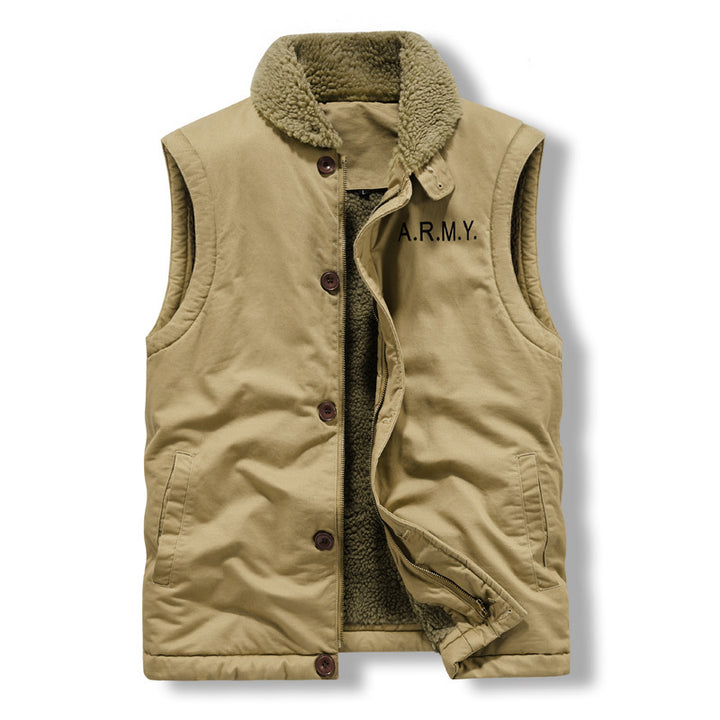 Herren gefütterte Canvas‑Weste mit Teddyfleece‑Innenlage, Zweiwege‑Reißverschluss und Knopfleiste – Taviero