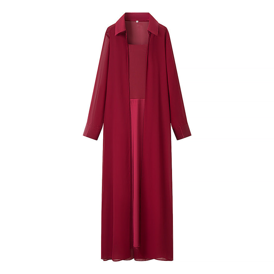 Damen Langer Chiffon-Überwurfmantel mit integriertem Cami-Kleid Echo Archiv