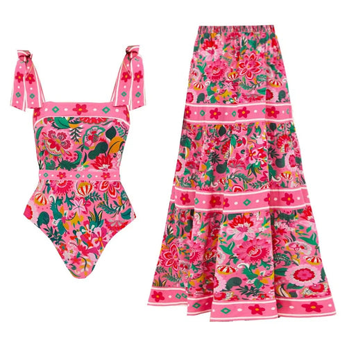 Damen Floral Motive Badeanzug mit verspieltem Trägerdesign Echo Archiv