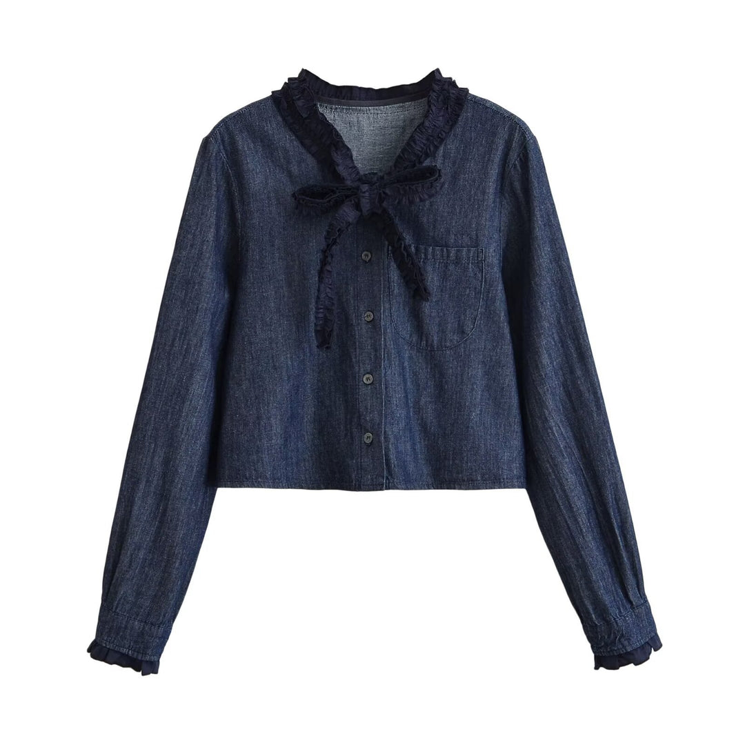 Damen Weite Denim-Hose mit Wickelrock-Overlay und Bindebändern Echo Archiv