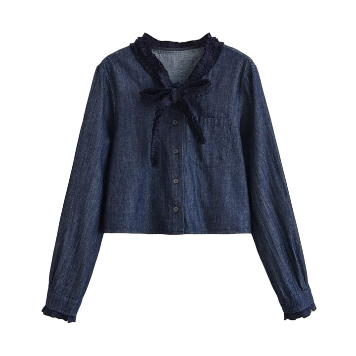 Damen Weite Denim-Hose mit Wickelrock-Overlay und Bindebändern Echo Archiv