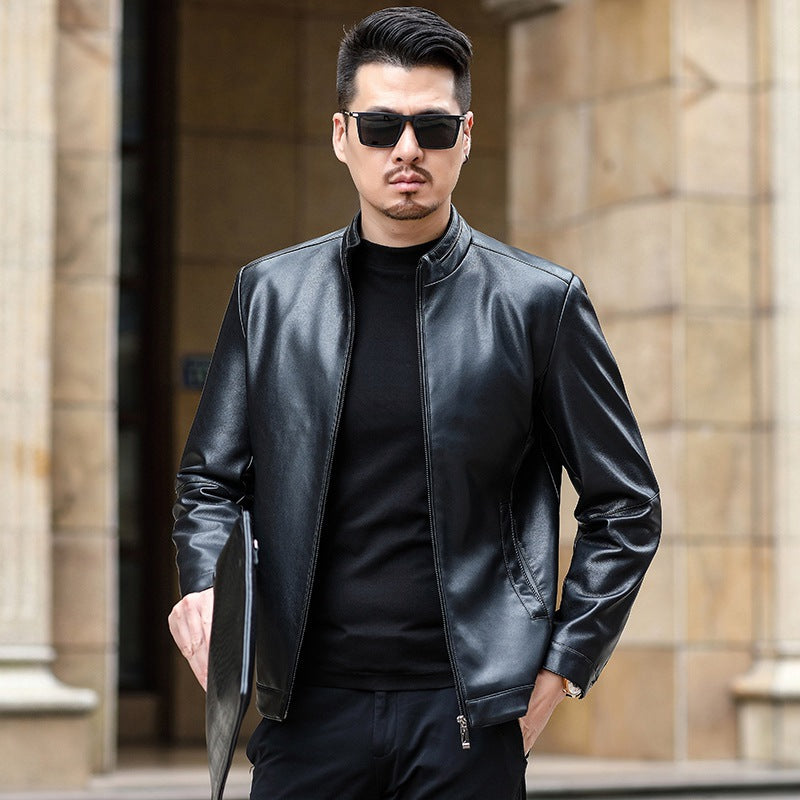 Herren Lederimitat-Übergangsjacke mit Stehkragen und verdecktem Reißverschluss – Valtoré