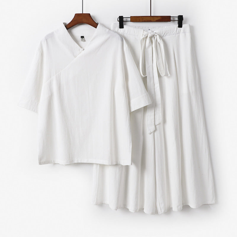Damen Weites Kimono-Loungewear-Set mit V-Ausschnitt und Culotte-Hose Echoarchiv