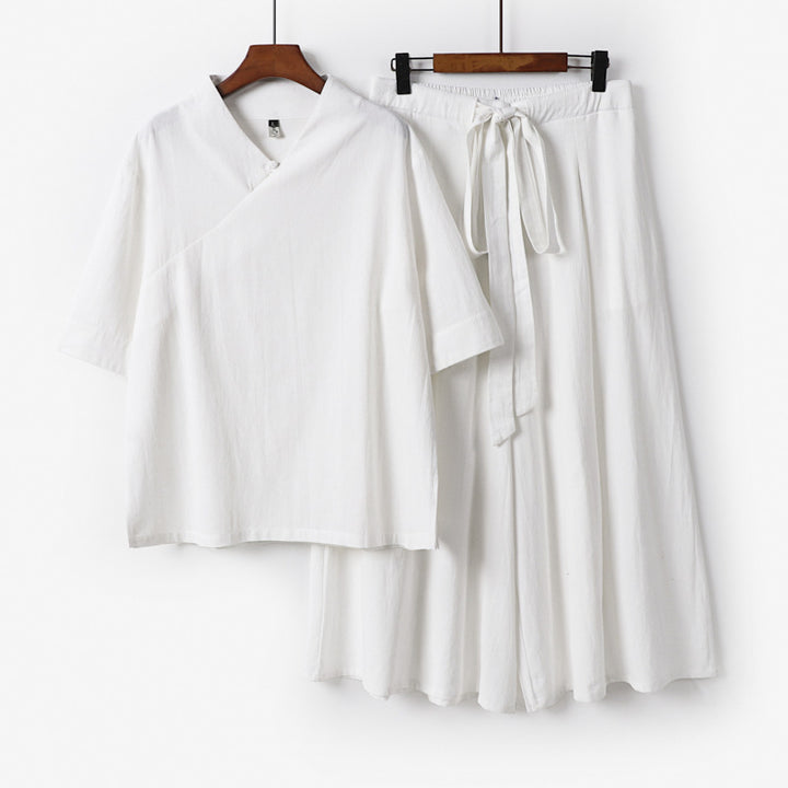Damen Weites Kimono-Loungewear-Set mit V-Ausschnitt und Culotte-Hose Echoarchiv