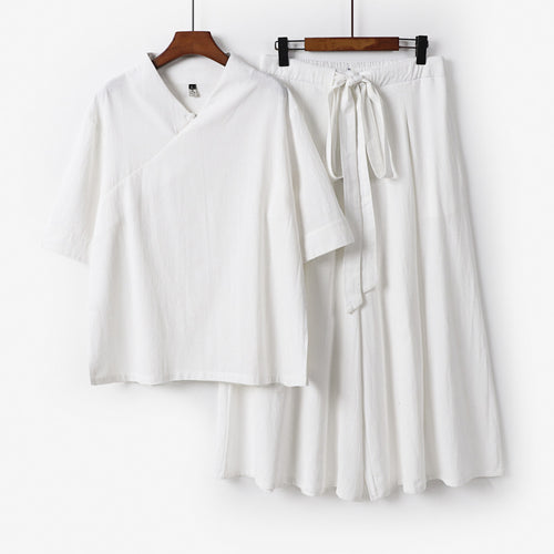 Damen Weites Kimono-Loungewear-Set mit V-Ausschnitt und Culotte-Hose Echoarchiv