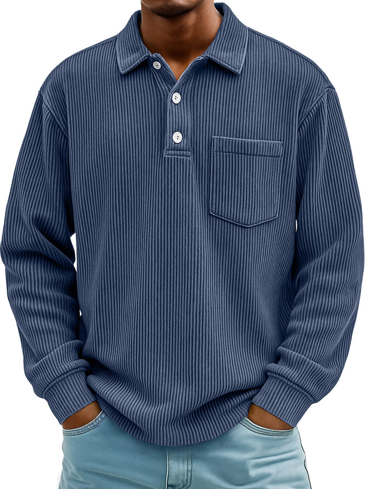 Herren Lässiger Longsleeve Poloshirt aus strukturiertem Stoff Echoarchiv