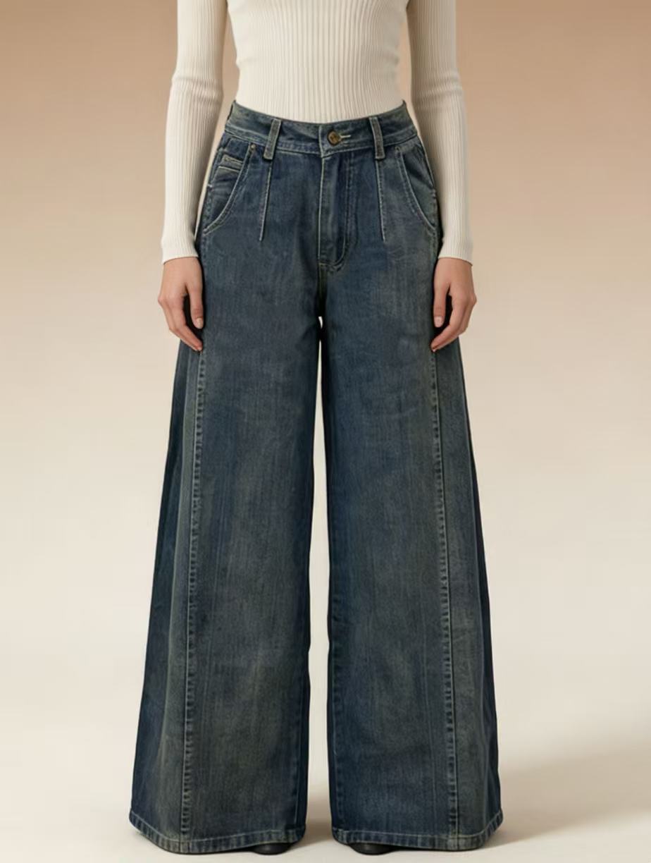 Damen weite Denim-Jeans mit hohem Bund und klassischem Schnitt Echo Archiv
