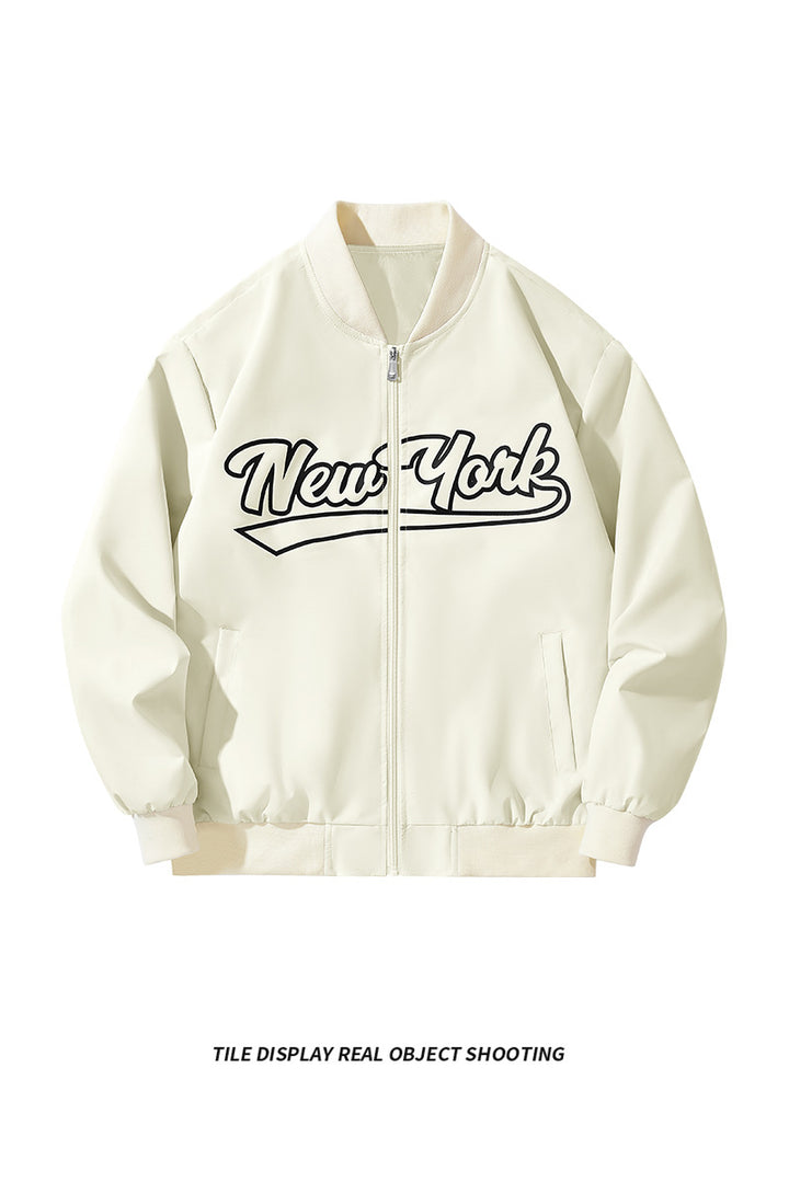 Herren Bomberjacke im College-Stil mit Script-Frontprint und Rippbündchen Echo Archiv