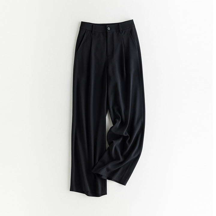 Damen Weite Hochtaillierte Satinhose mit Bundfalten und Eingrifftaschen Echo Archiv