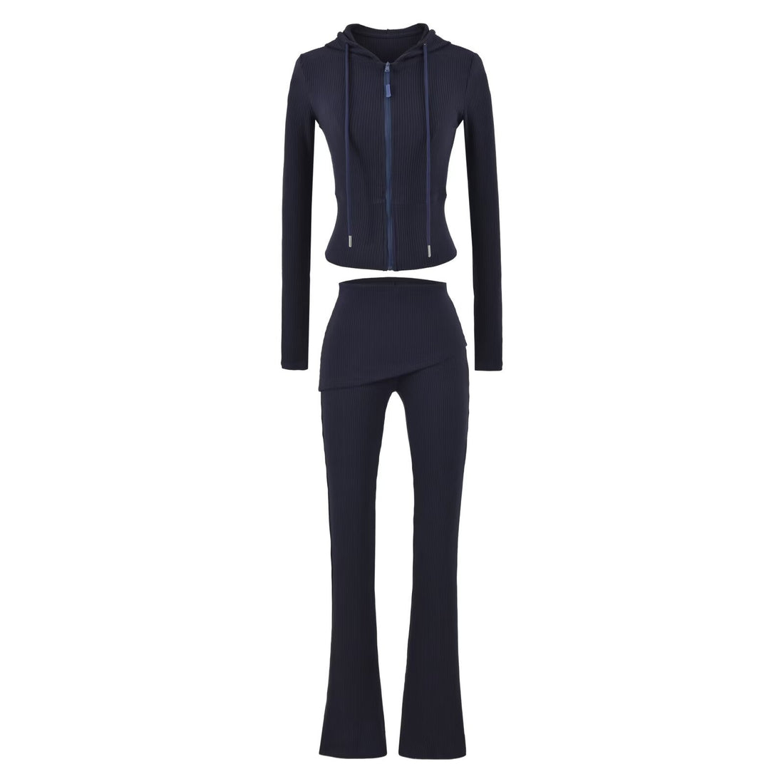 Damen Rippstrick Lounge-Set mit Kapuzenjacke und Wickelbund-Hose Echoarchiv