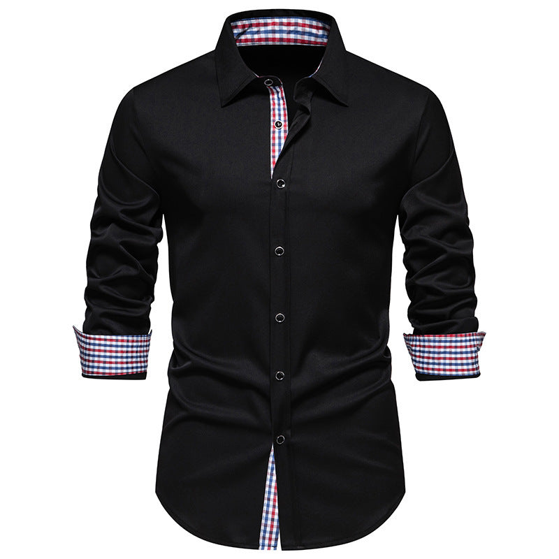 Herren elegantes Langarmhemd mit modernen Karodetails Echoarchiv