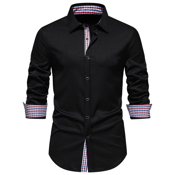 Herren elegantes Langarmhemd mit modernen Karodetails Echoarchiv