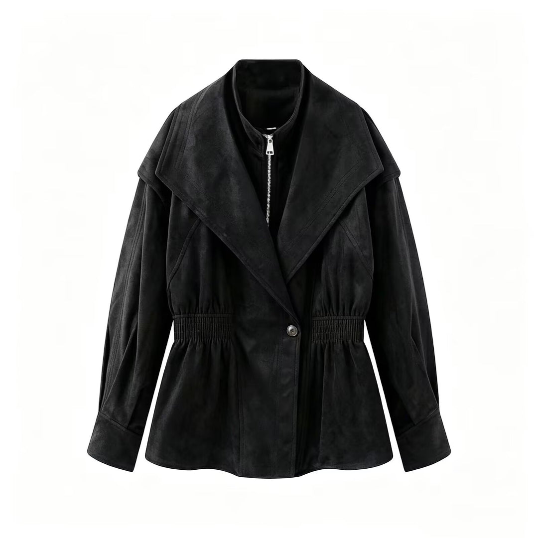 Damen Kurzjacke aus Veloursimitat mit weitem Schalkragen und Taillenraffung Echo Archiv
