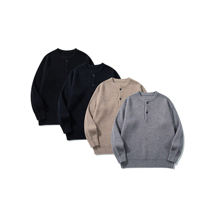 Herren Grobstrick-Henley-Pullover mit halber Knopfleiste und Rippbündchen Echoarchiv
