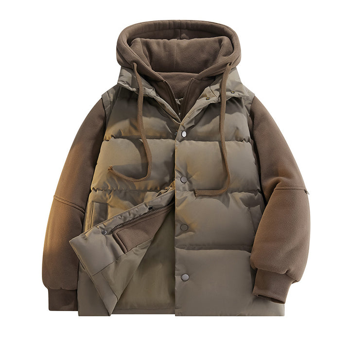 Männliche Nano Hybrid gepolsterte Jacke mit Fleeceärmeln, Kapuze und verdecktem Druckknopfverschluss – Taviero