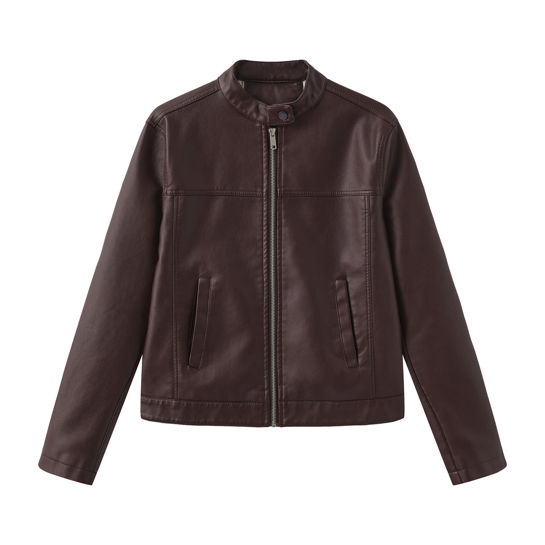 Herren nan minimalistische Kunstlederjacke mit Stehkragen, Metallreißverschluss und eingearbeiteten Seitentaschen Echo Archiv