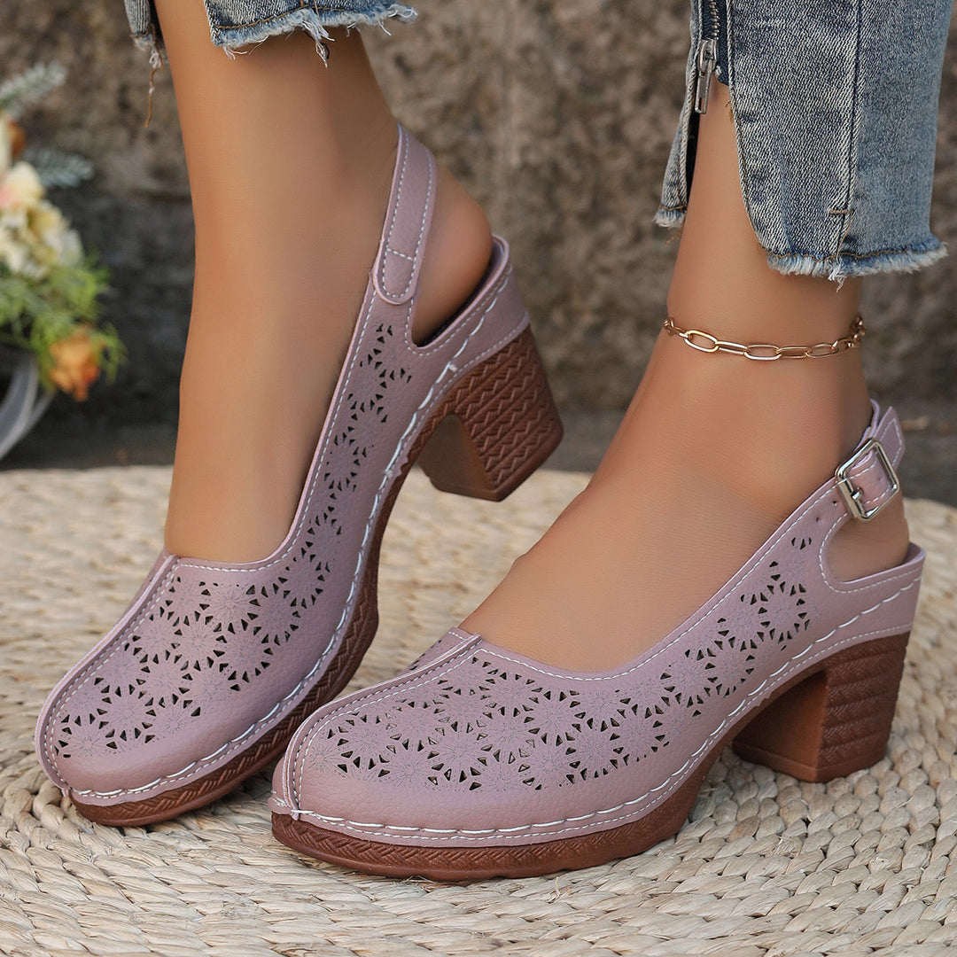 Damen  elegante Slingback-Pumps mit floralem Laser-Cut, gepolsterter Komfortinnensohle und stabilem Blockabsatz Echo Archiv