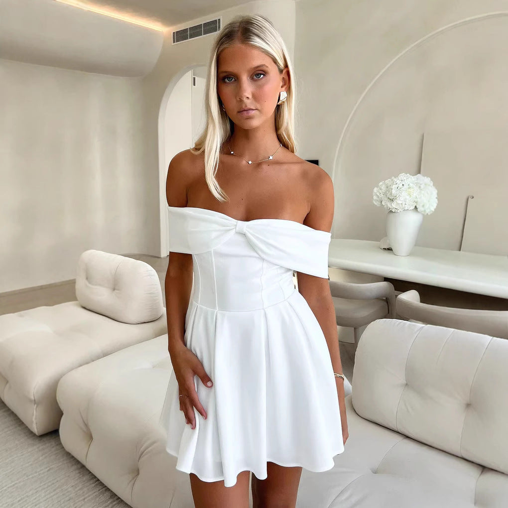 Damen Off-Shoulder Minikleid mit strukturiertem Oberteil und ausgestelltem Rock Echo Archiv