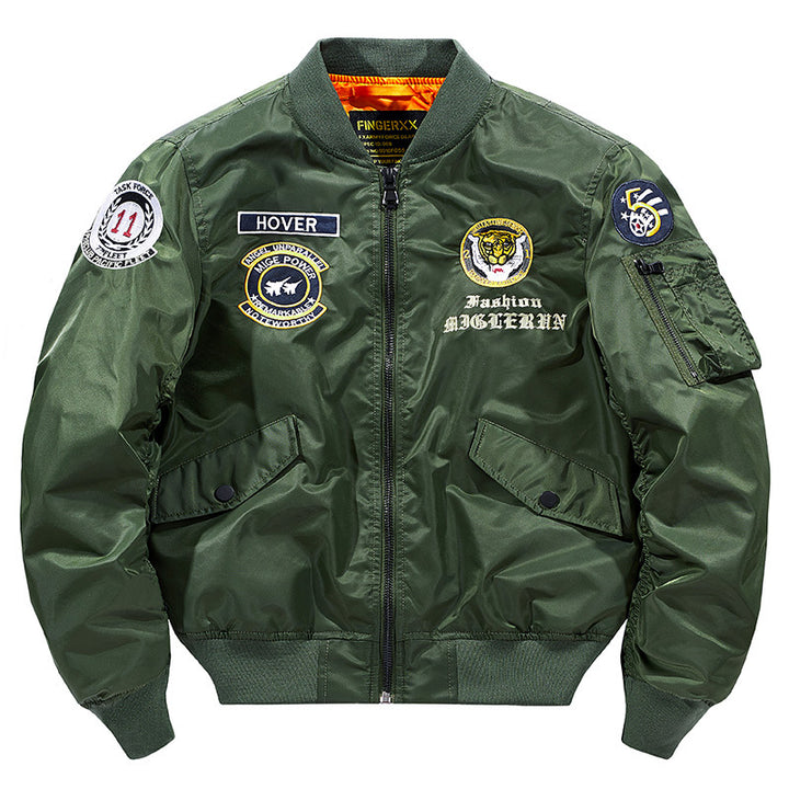 Men's vintage pilot patch aviator bomber with quilted lining and zip sleeve pen pocket – Brevano